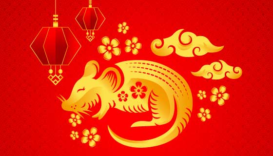 金色2020鼠年新年快乐背景矢量素材(AI/EPS)