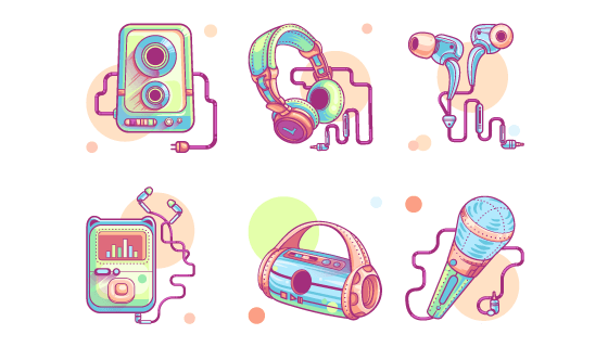 六个音乐类图标矢量素材(EPS/PNG)