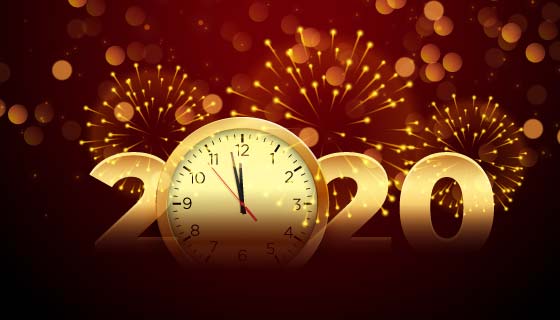 钟声焰火庆祝2020新年矢量素材(EPS)