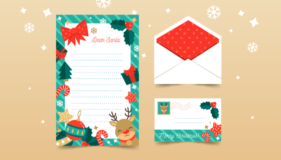 圣诞节信封信纸明信片矢量素材(AI/EPS/PNG)