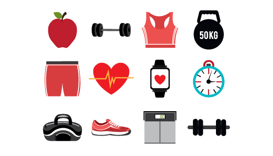 扁平风格健身类图标矢量素材(EPS/免扣PNG)