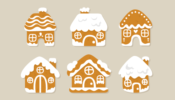 扁平风格姜饼屋矢量素材(AI/EPS/PNG)