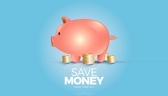 金币和小猪存钱罐矢量素材(EPS/AI)