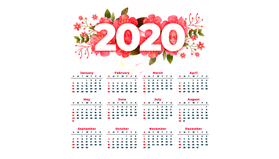 漂亮花卉设计2020年日历矢量素材(EPS)