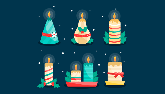 扁平风格圣诞节蜡烛矢量素材(AI/EPS/PNG)