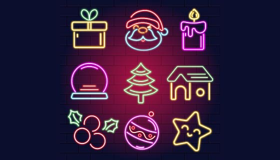 霓虹灯圣诞节元素矢量素材(AI/EPS/PNG)