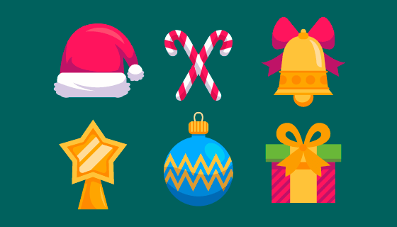 扁平风格圣诞节元素矢量素材(AI/EPS/PNG)