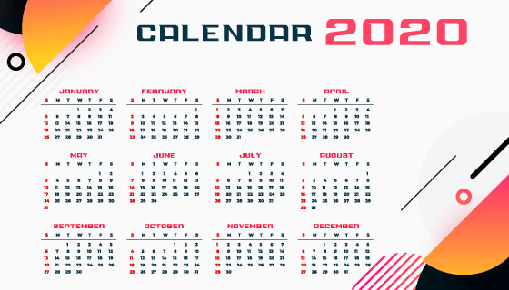 几何图案装饰2020年日历矢量素材(EPS)