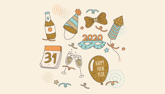 手绘风格新年元素矢量素材(AI/EPS/PNG)