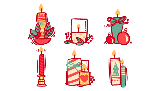 手绘风格圣诞节蜡烛矢量素材(AI/EPS/PNG)