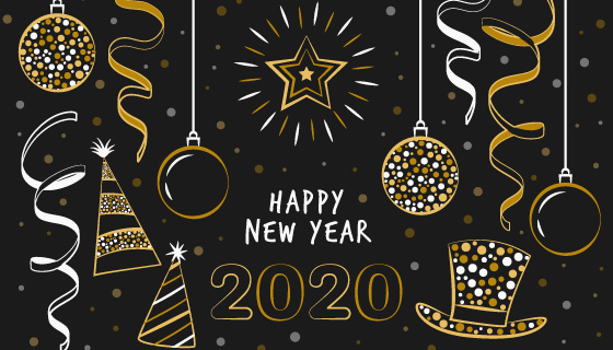 手绘风格金色2020新年快乐矢量素材(AI/EPS/PNG)