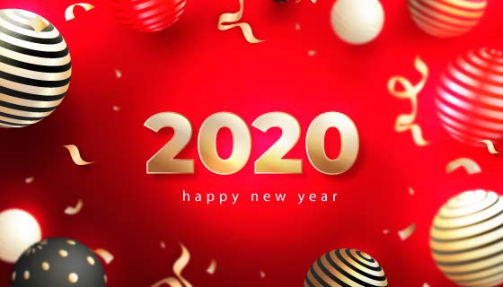 红色喜庆2020新年快乐背景矢量素材(AI/EPS)