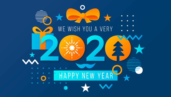 创意扁平风格2020新年快乐背景矢量素材(AI/EPS/PNG)