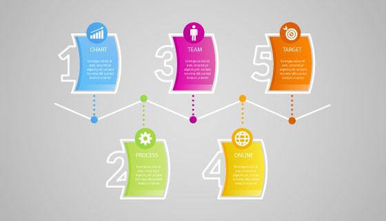 五个阶段渐变图表矢量素材(AI/EPS/PNG)