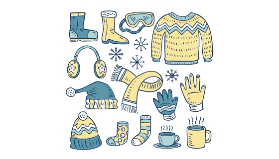 手绘风格冬天保暖物品矢量素材(AI/EPS/PNG)