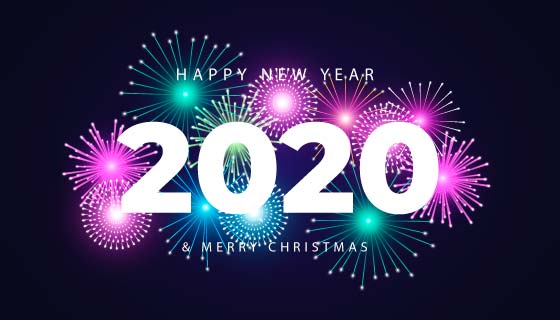 多彩烟花2020新年快乐背景矢量素材(AI/EPS/PNG)