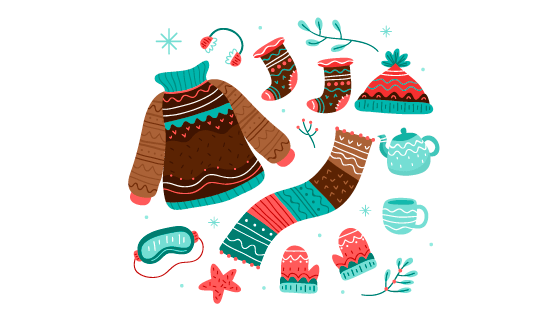 手绘风格冬天保暖物品矢量素材(AI/EPS/PNG)
