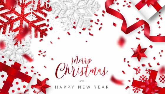 红色白色雪花彩带圣诞节背景矢量素材(EPS)