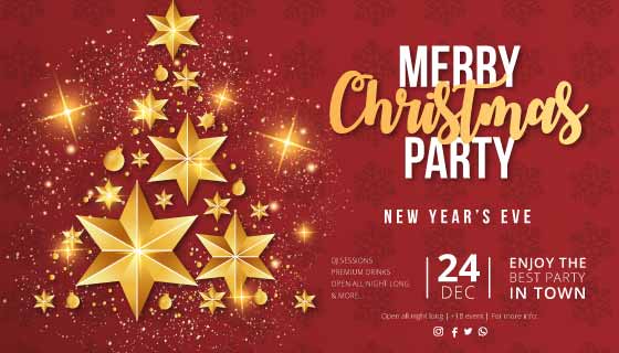 金色星星圣诞节派对传单矢量素材(EPS)