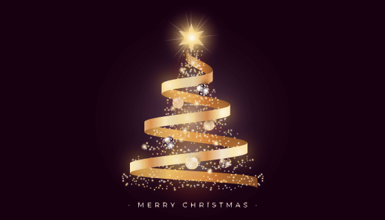 漂亮的金色丝带圣诞树矢量素材(EPS/PNG)