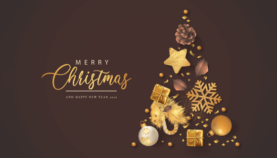 各种金色装饰品拼成的圣诞树矢量素材(EPS)