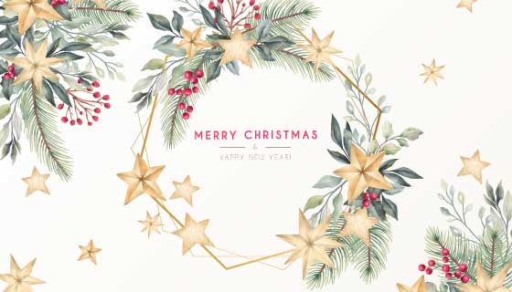 精美水彩风格圣诞节贺卡矢量素材(EPS/PNG)