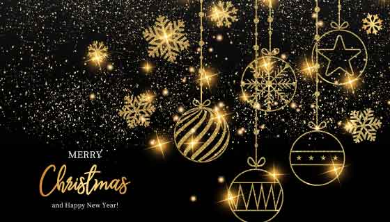 金色圣诞节快乐和新年快乐矢量素材(EPS)