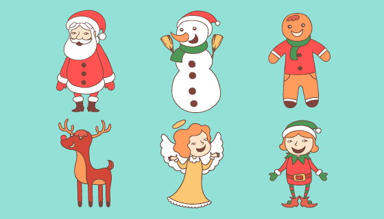 手绘风格圣诞节人物矢量素材(AI/EPS/PNG)