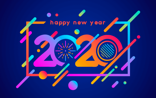 扁平多彩渐变2020新年快乐背景矢量素材(AI/EPS/PNG)