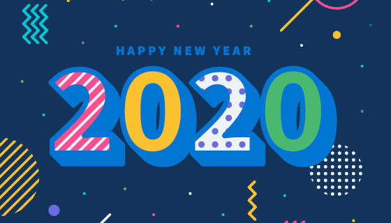 扁平立体风格2020新年快乐背景矢量素材(AI/EPS)