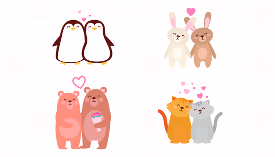 可爱的动物情侣情人节矢量素材(AI/EPS/PNG)