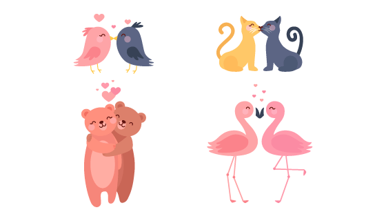 可爱的动物情侣情人节矢量素材(AI/EPS/PNG)