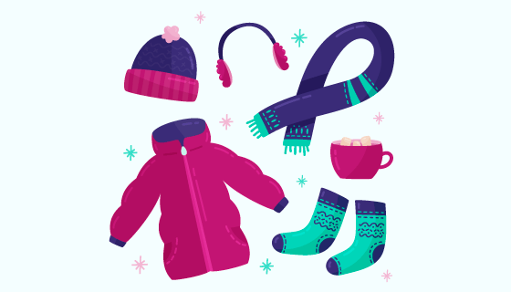 扁平风格冬天必备物品矢量素材(AI/EPS/PNG)