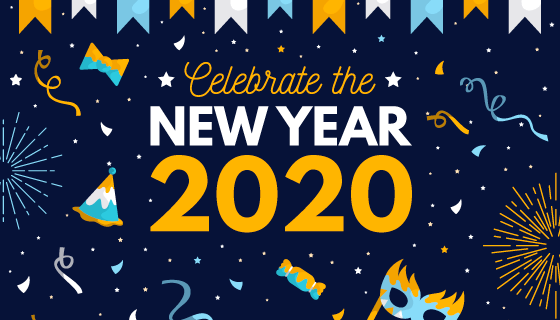 创意扁平风格2020新年快乐背景矢量素材(AI/EPS)
