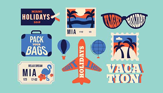 扁平风格旅游贴纸矢量素材(AI/EPS)