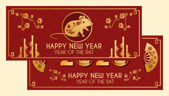 金色老鼠2020新年快乐banner矢量素材(AI/EPS/PNG)