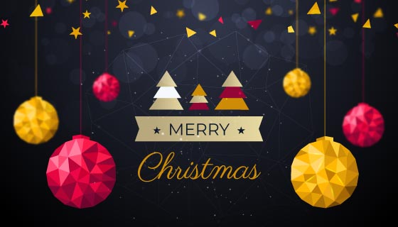 多边形圣诞球设计的圣诞节背景矢量素材(AI/EPS)