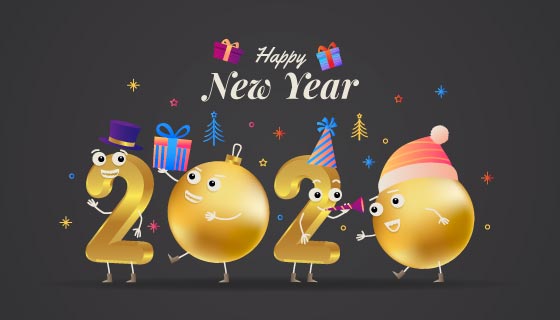 搞笑数字人物2020新年快乐背景矢量素材(AI/EPS/PNG)