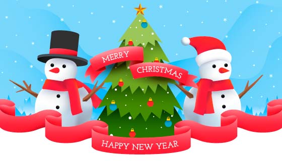 雪人和圣诞树矢量素材(AI/EPS)