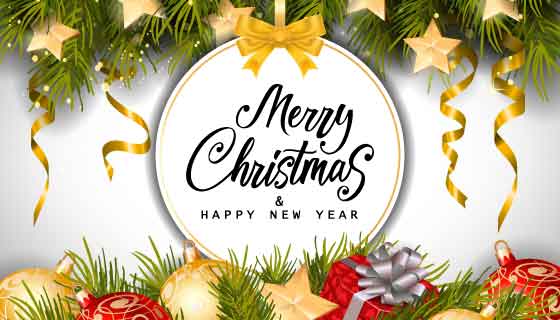 逼真圣诞球等装饰品圣诞节背景矢量素材(EPS)