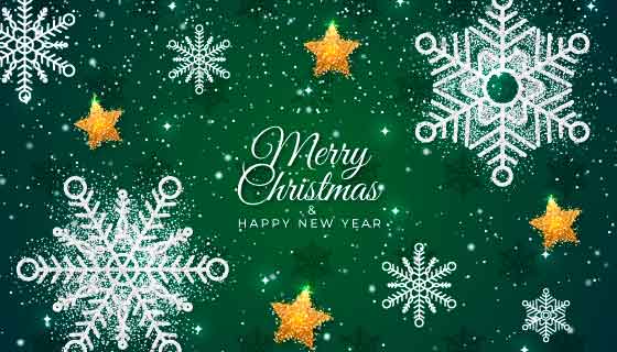 白色雪花金色星星圣诞节背景矢量素材(AI/EPS)