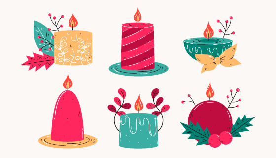 手绘风格圣诞节蜡烛矢量素材(AI/EPS/PNG)