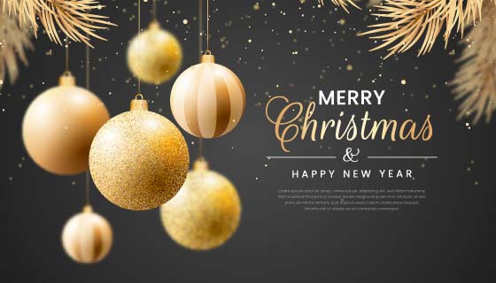 金色圣诞球圣诞节背景矢量素材(AI/EPS)