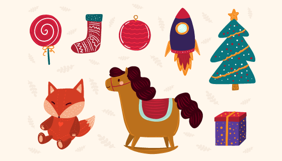 手绘风格圣诞节玩具矢量素材(AI/EPS/PNG)