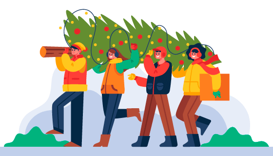 扛着圣诞树的人们矢量素材(AI/EPS)