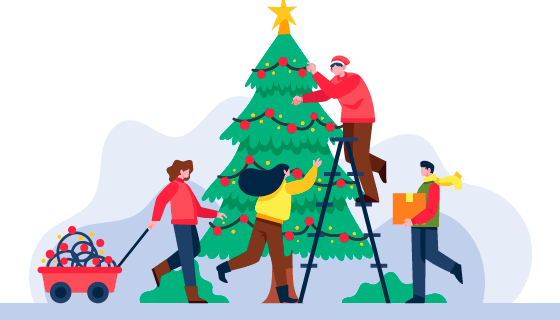 正在装饰圣诞树人们矢量素材(AI/EPS)