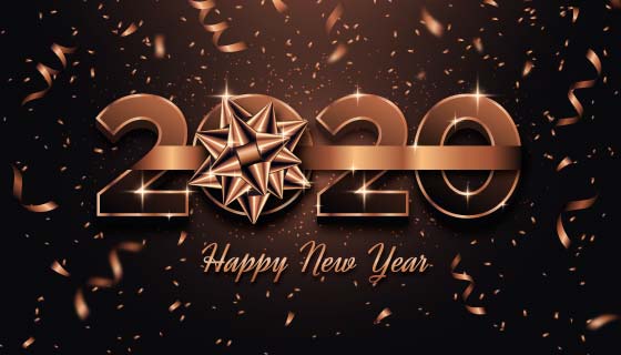 咖啡色彩带纸屑2020新年快乐背景矢量素材(AI/EPS)