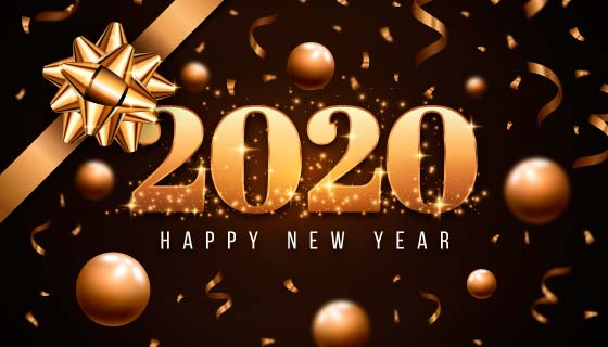 金色礼品2020新年快乐矢量素材(AI/EPS)