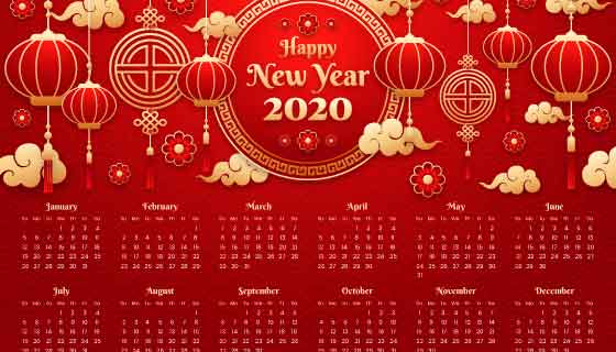 红色喜庆2020年日历矢量素材(AI/EPS)