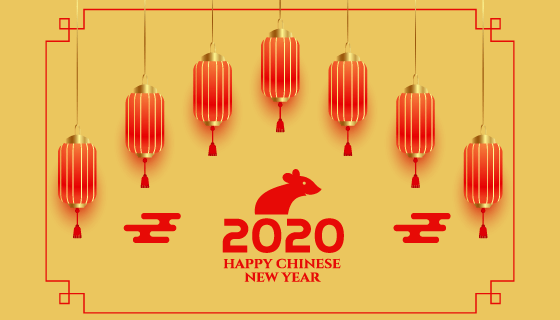 红色灯笼2020鼠年春节快乐矢量素材(EPS)